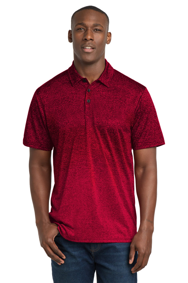 SportTek Ombre Heather Polo ST671 Deep Red Black