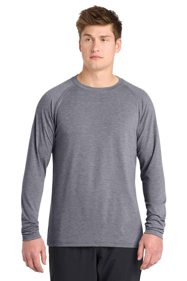 SportTek Long Sleeve Ultimate Performance Crew ST700LS Heather Grey