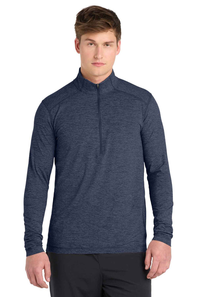 SportTek Exchange 15 Long Sleeve 1/2Zip ST711 Dark Denim Heather