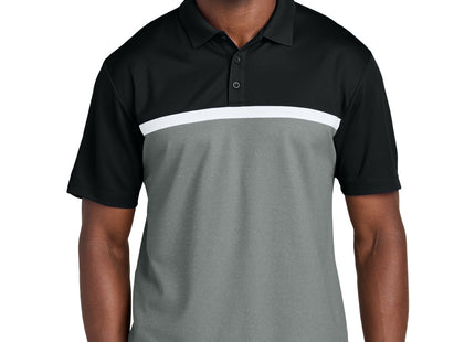 SportTek UV Micropique Colorblock Polo ST741 Black Grey Concrete Heather White