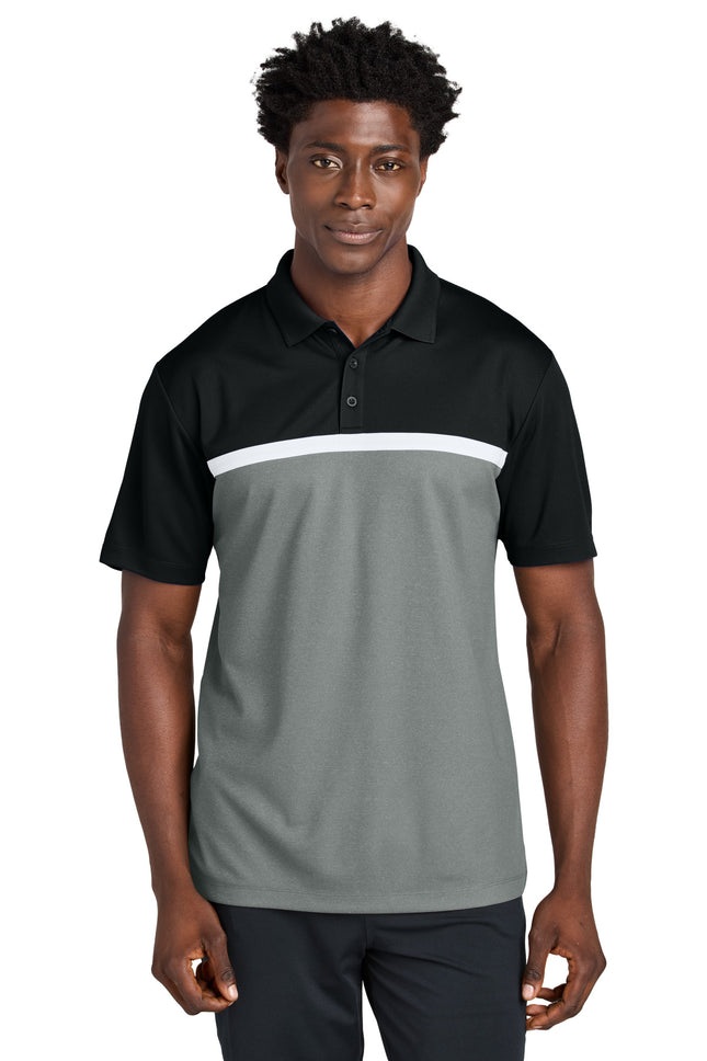 SportTek UV Micropique Colorblock Polo ST741 Black Grey Concrete Heather White