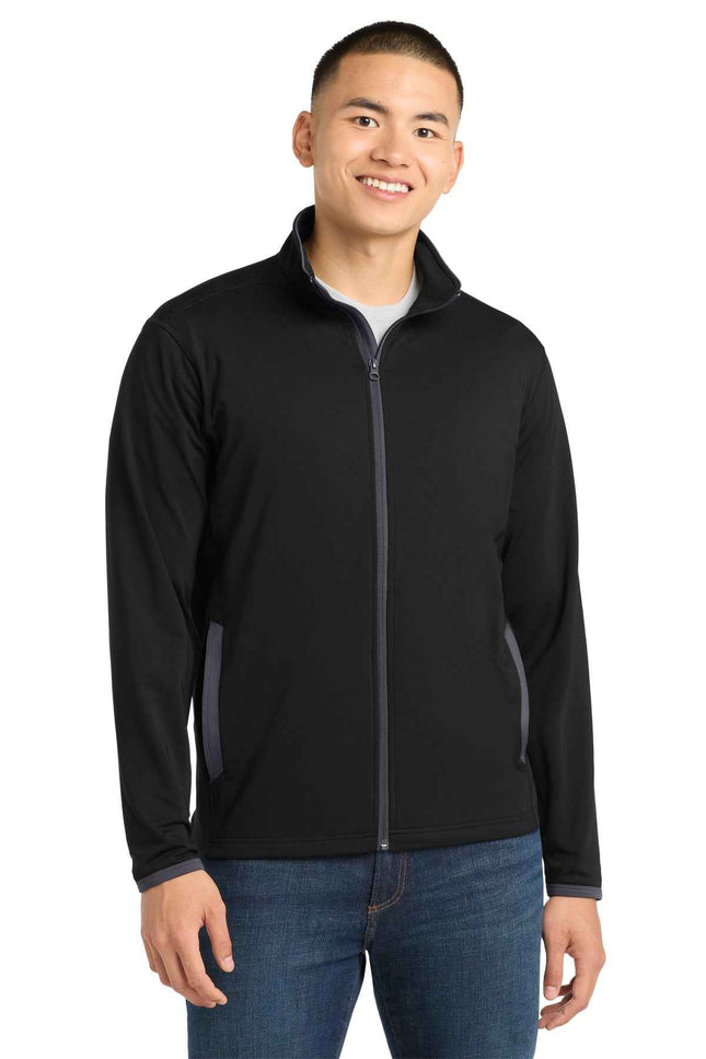 SportTek SportWick Stretch Contrast FullZip Jacket ST853 Black Charcoal Grey