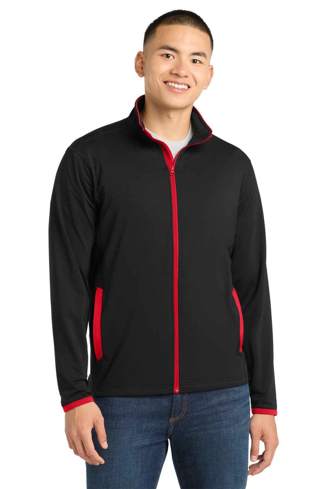 SportTek SportWick Stretch Contrast FullZip Jacket ST853 Black True Red