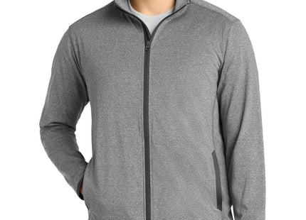 SportTek SportWick Stretch Contrast FullZip Jacket ST853 Charcoal Grey Heather Charcoal Grey