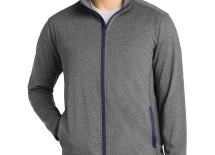 SportTek SportWick Stretch Contrast FullZip Jacket ST853 Charcoal Grey Heather True Navy