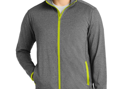SportTek SportWick Stretch Contrast FullZip Jacket ST853 Charcoal Grey Heather Charge Green
