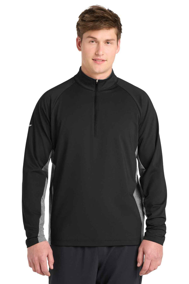 SportTek SportWick Stretch Contrast 1/4Zip Pullover ST854 Black Charcoal Grey Heather