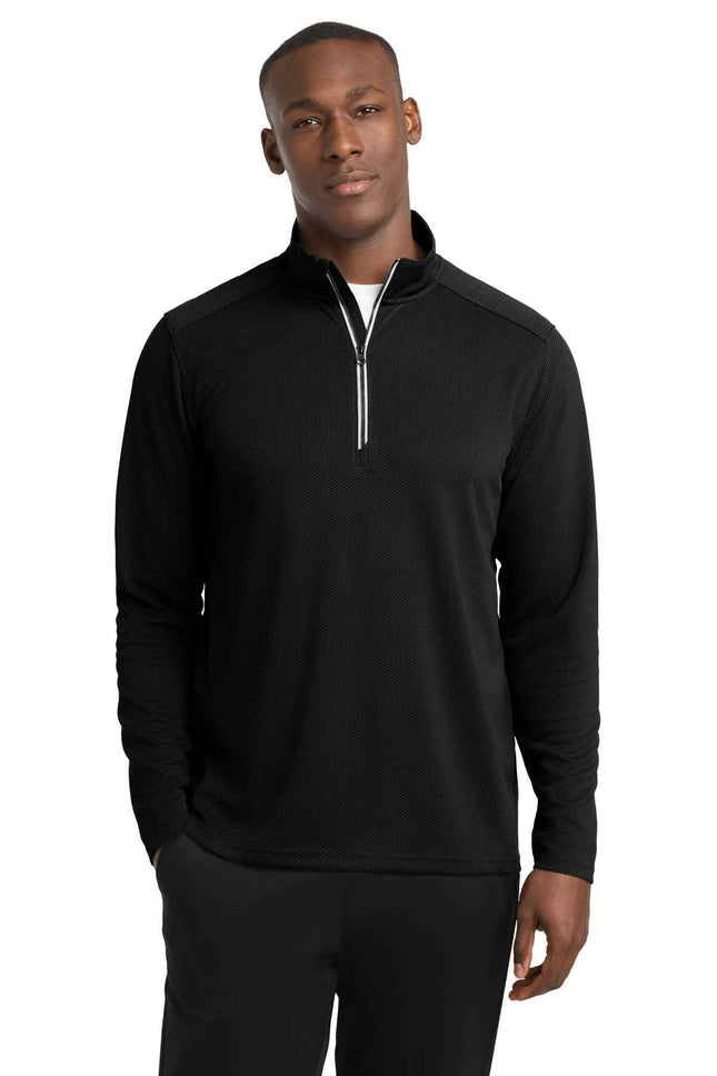 SportTek SportWick Textured 1/4Zip Pullover ST860 Black