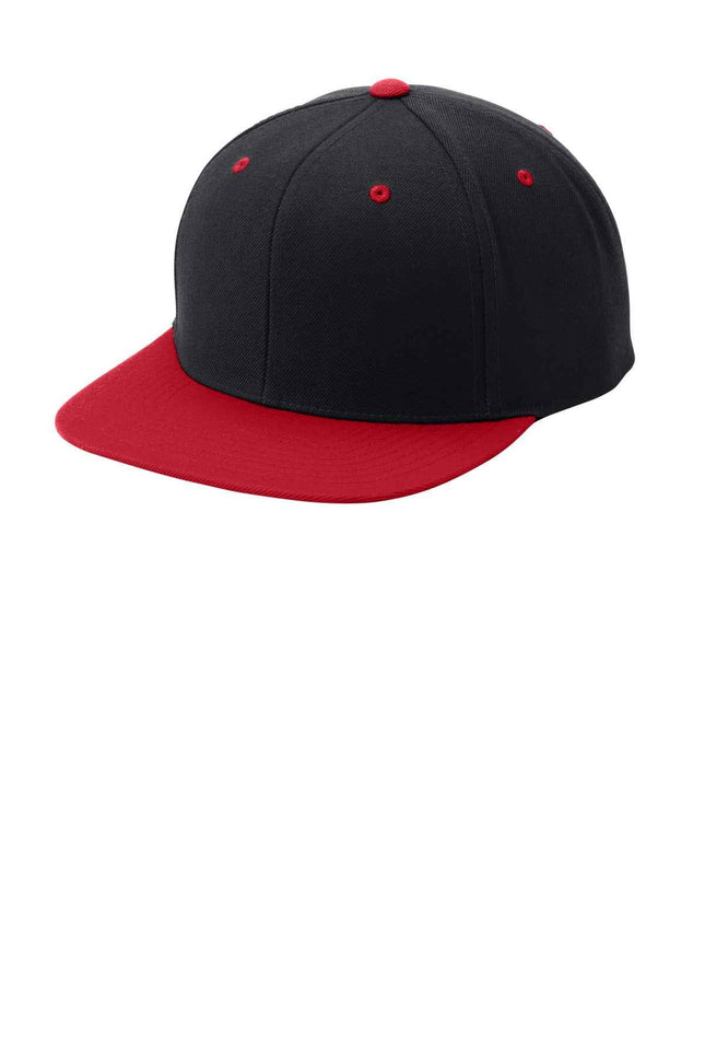 SportTek YP Classics Flat Bill Snapback Cap STC19 Black True Red OSFA