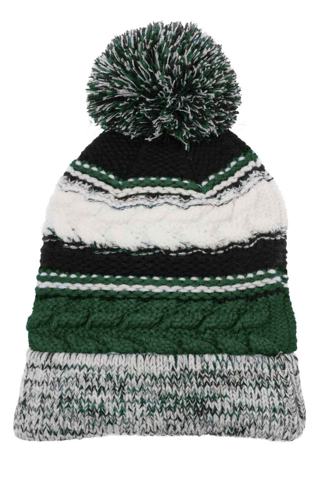 SportTek Pom Pom Team Beanie STC21 Forest Green Black White OSFA