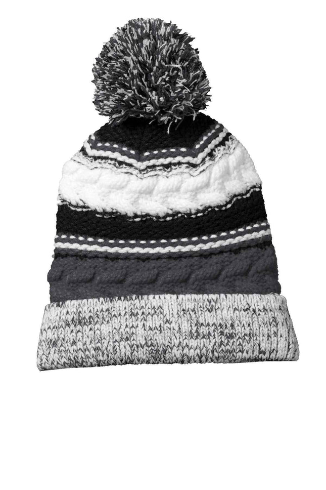 SportTek Pom Pom Team Beanie STC21 Iron Grey Black White OSFA