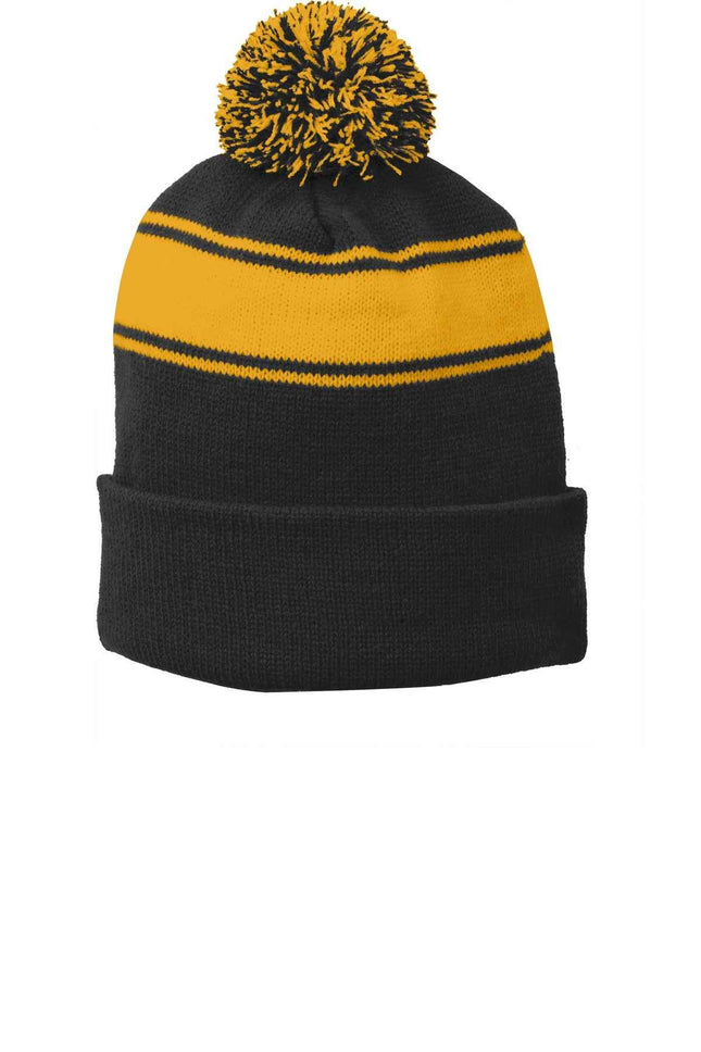 SportTek Stripe Pom Pom Beanie STC28