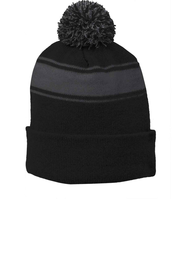 SportTek Stripe Pom Pom Beanie STC28