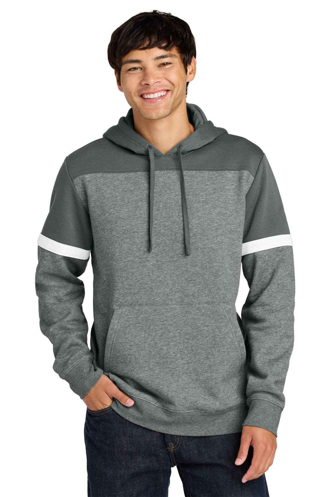 SportTek Drive Fleece Colorblock Hoodie STF205 Dark Smoke Grey Vintage Heather
