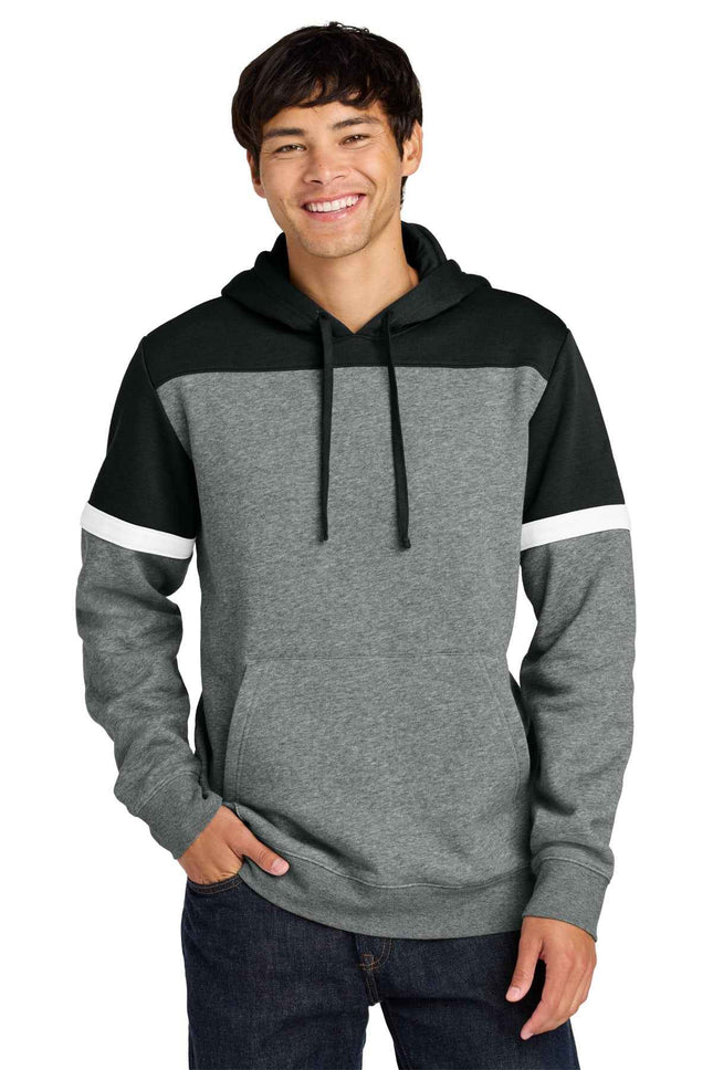 SportTek Drive Fleece Colorblock Hoodie STF205 Black Vintage Heather