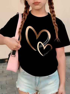 Girls Heart Print Cotton T-Shirt