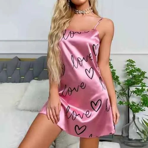 Premium Women's Satin Chemise Babydoll Nightgown Pink