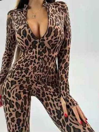Women's Leopard Print Long Sleeve Unitard leopard