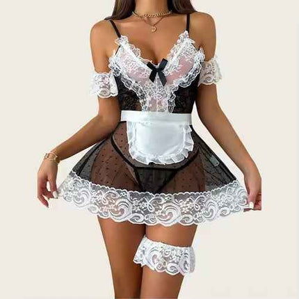 Women's Lace Maid Costume Set Black & white