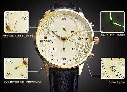 REWARD Men’s Gold Quartz Watch – Luxury Business Wristwatch