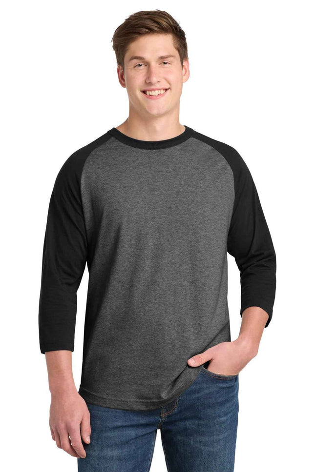 SportTek Colorblock Raglan Jersey T200 Dark Heather Grey Black