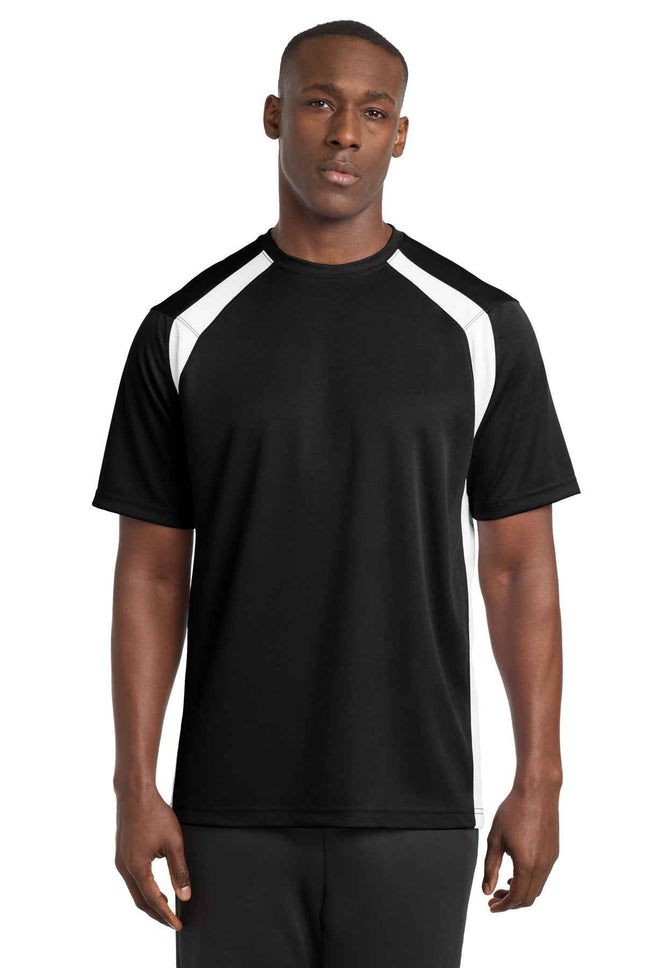 SportTek Dry Zone Colorblock Crew T478 Black White
