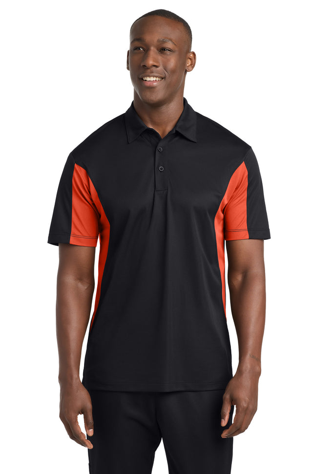 SportTek Tall Side Blocked Micropique SportWick Polo TST655 Black Deep Orange