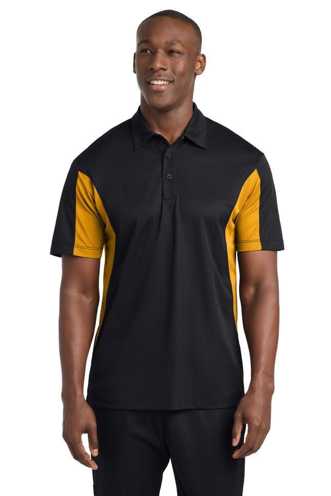 SportTek Tall Side Blocked Micropique SportWick Polo TST655 Black Gold