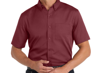 Port Authority Short Sleeve SuperPro React Twill Shirt W809 Burgundy