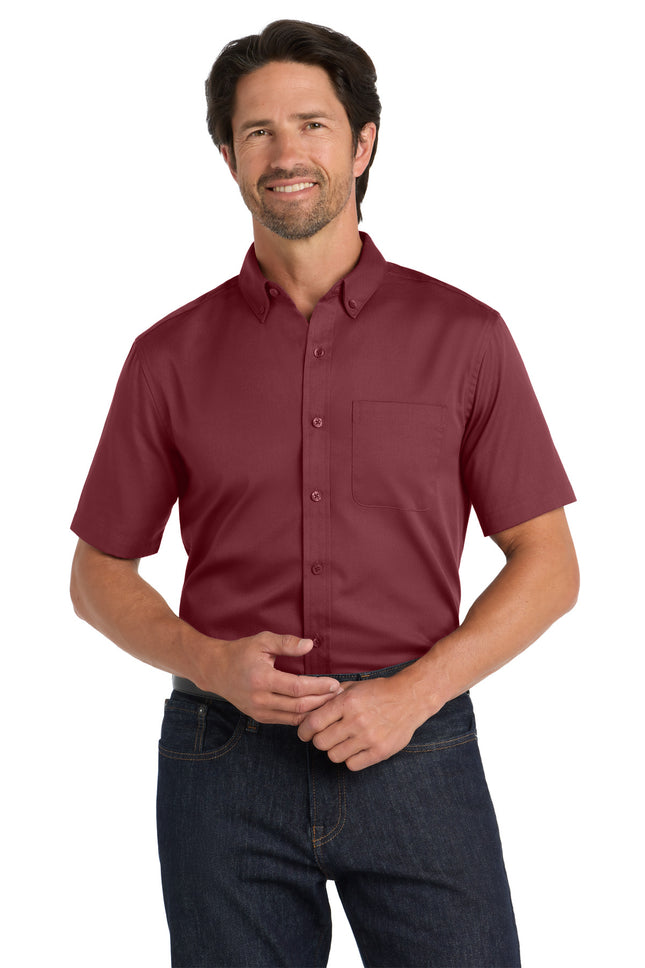 Port Authority Short Sleeve SuperPro React Twill Shirt W809 Burgundy