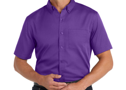 Port Authority Short Sleeve SuperPro React Twill Shirt W809 Purple