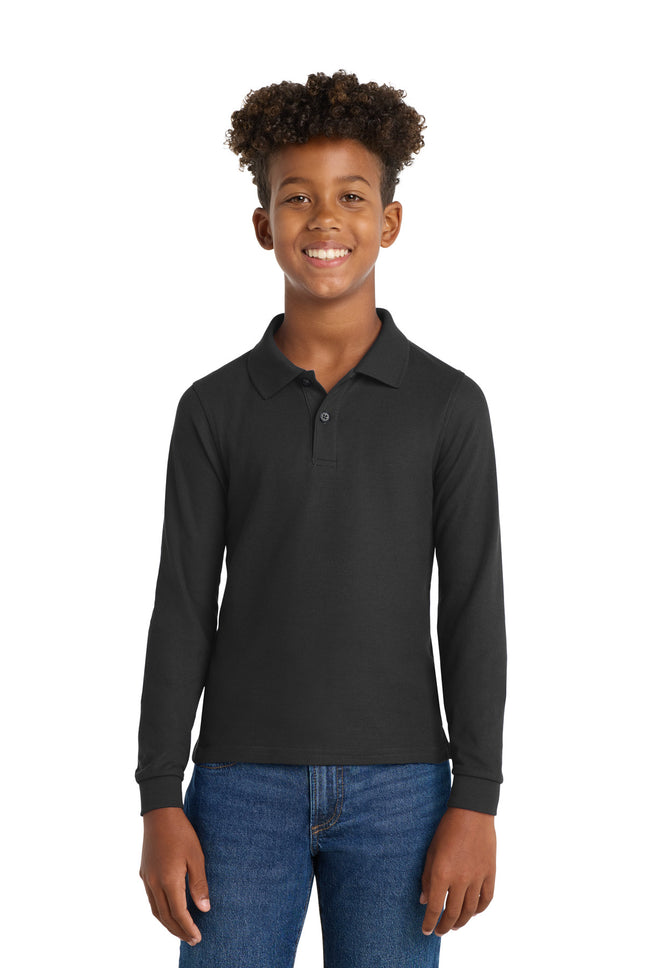 Port Authority Youth Long Sleeve Silk Touch Polo Y500LS Black