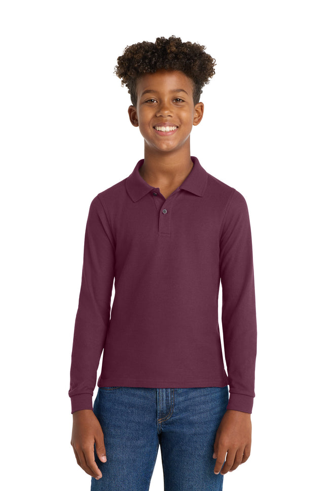 Port Authority Youth Long Sleeve Silk Touch Polo Y500LS Burgundy