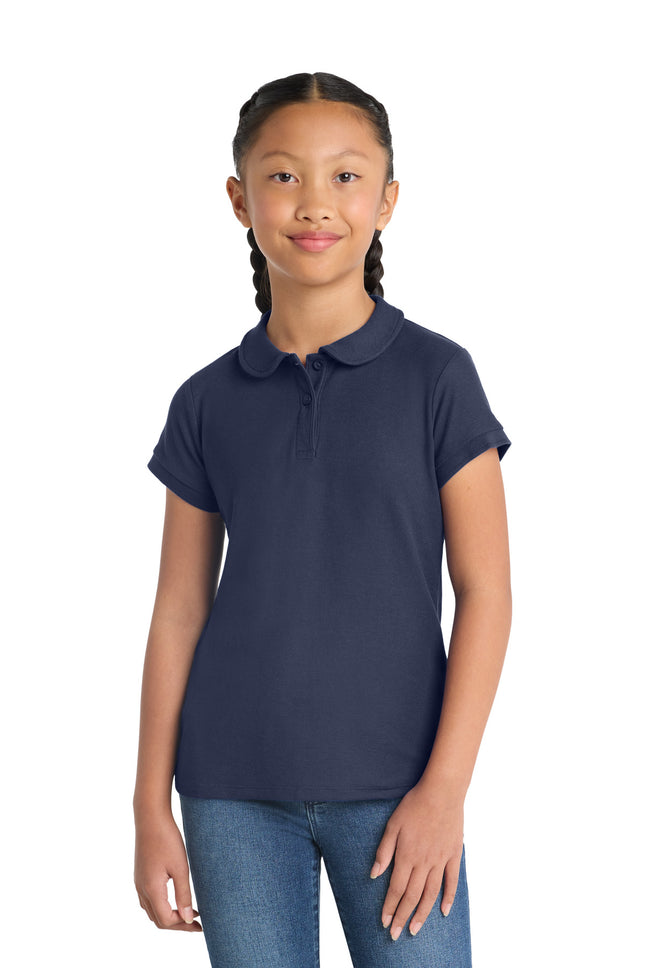 Port Authority Girls Silk Touch Peter Pan Collar Polo YG503 Navy