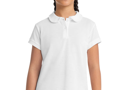 Port Authority Girls Silk Touch Peter Pan Collar Polo YG503 White