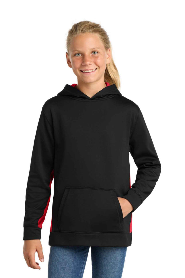 SportTek Youth SportWick Fleece Colorblock Hooded Pullover YST235