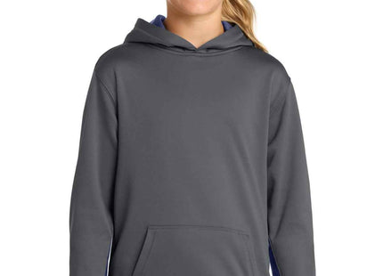 SportTek Youth SportWick Fleece Colorblock Hooded Pullover YST235