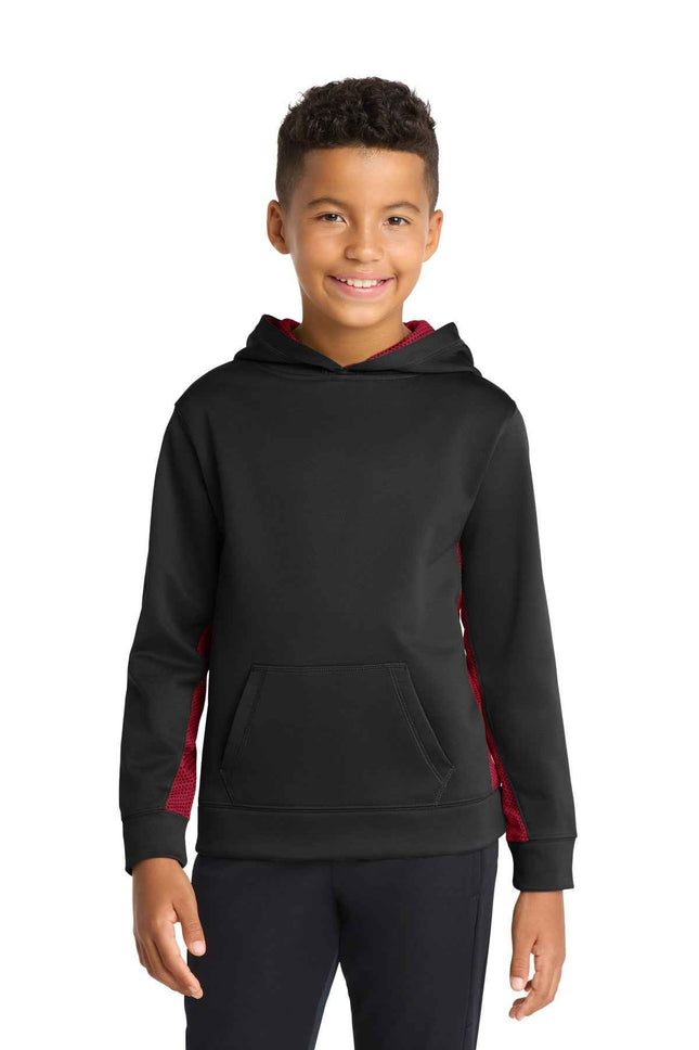 SportTek Youth SportWick CamoHex Fleece Colorblock Hooded Pullover YST239