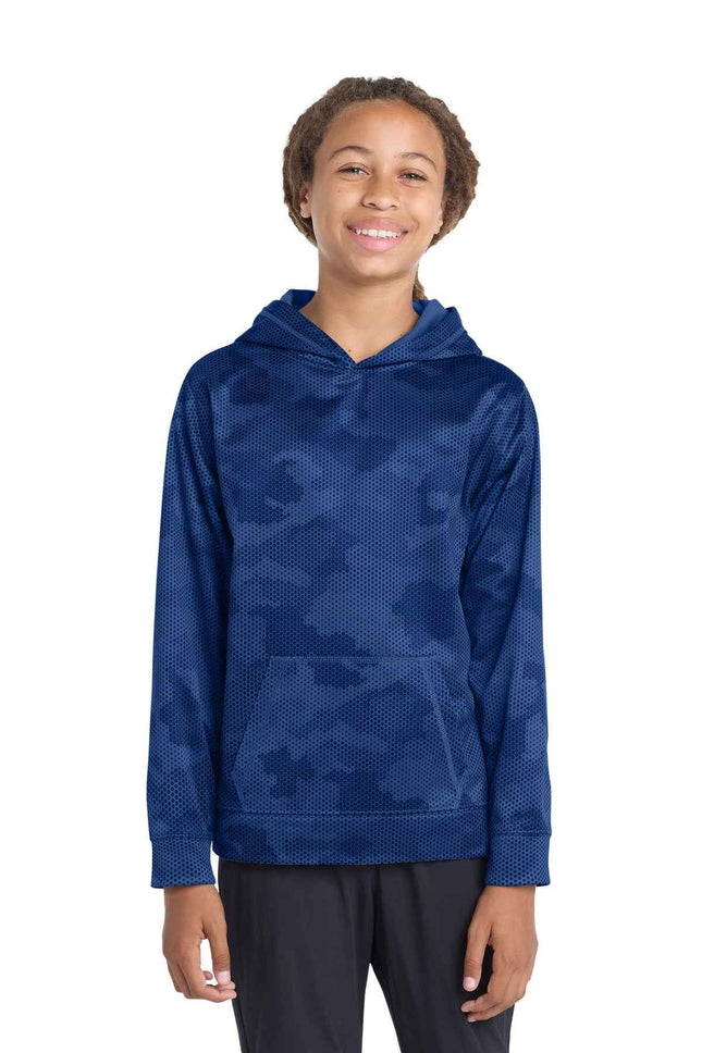 SportTek Youth SportWick CamoHex Fleece Hooded Pullover YST240