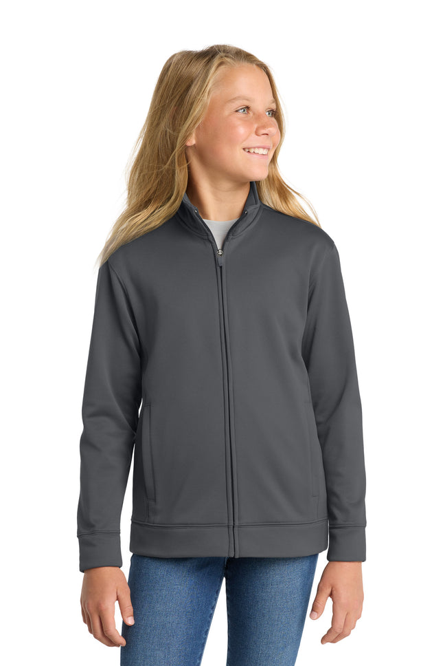 SportTek Youth SportWick Fleece FullZip Jacket YST241 Dark Smoke Grey