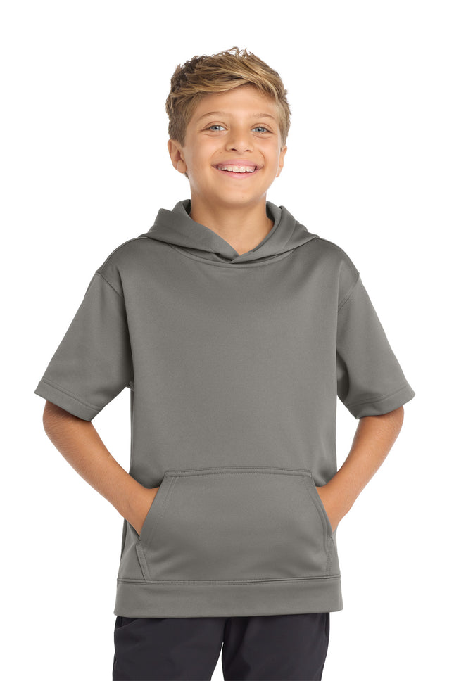 SportTek Youth SportWick Fleece Short Sleeve Hooded Pullover YST251 Dark Smoke Grey