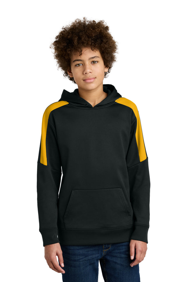 SportTek Youth SportWick Fleece United Pullover Hoodie YST255 Black Gold