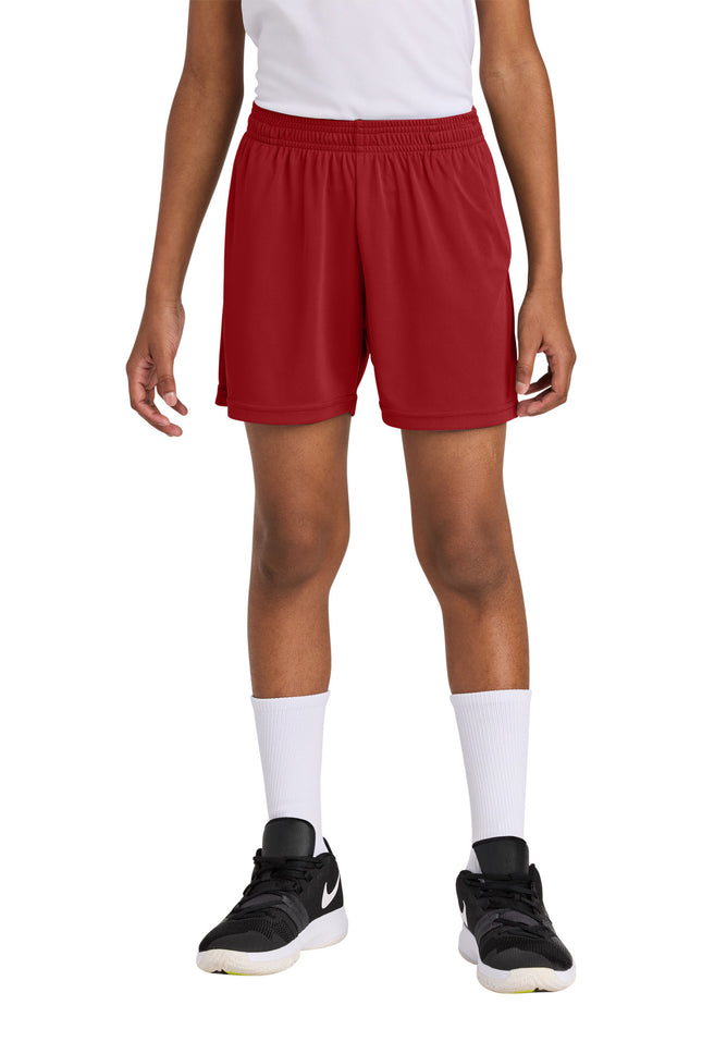 SportTek Youth PosiCharge Competitor 5" Pocketed Short YST349P Deep Red