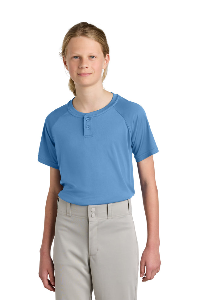 SportTek Youth PosiCharge Competitor 2Button Henley YST359 Carolina Blue