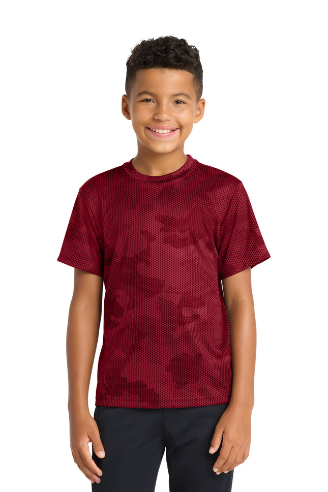 SportTek Youth CamoHex Tee YST370 Deep Red