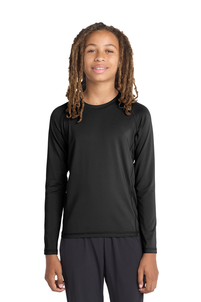 SportTek Youth Long Sleeve Rashguard Tee YST470LS Black