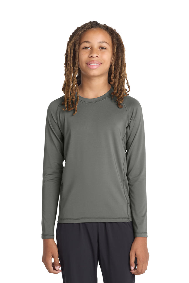 SportTek Youth Long Sleeve Rashguard Tee YST470LS Dark Smoke Grey