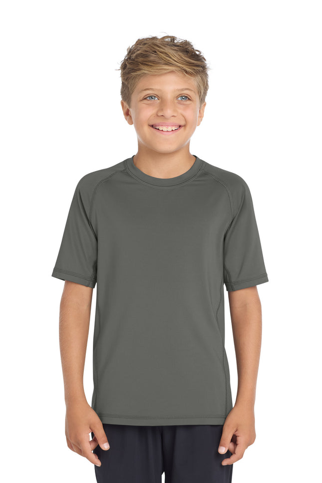 SportTek Youth Rashguard Tee YST470 Dark Smoke Grey
