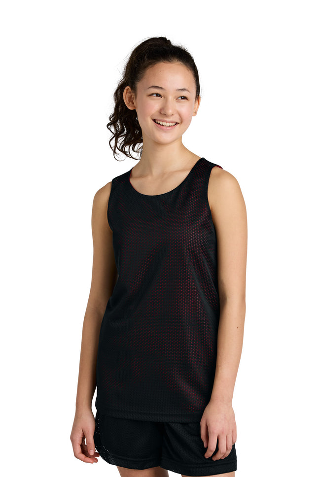 SportTek Youth PosiCharge Reversible Mesh Tank YST5000 Black Deep Red