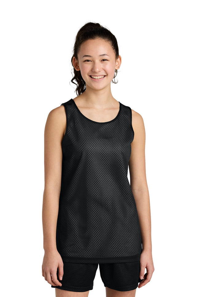 SportTek Youth PosiCharge Reversible Mesh Tank YST5000 Black White
